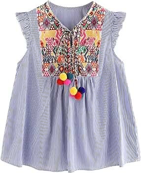 Women's Ruffle Striped Mexican Embroidered Babydoll Blouse Top | Amazon (US)