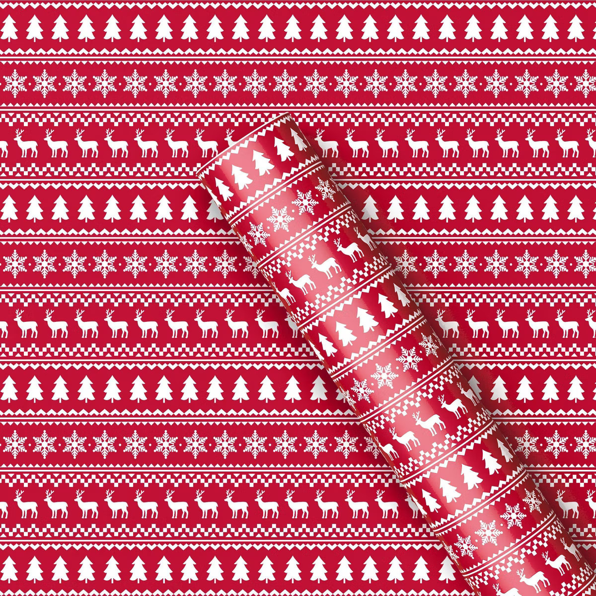 50 sq ft Fair Isle Print Christmas Gift Wrap Red/White - Wondershop™ | Target