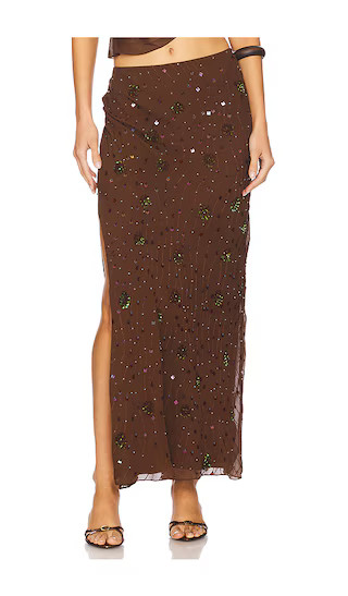 Beaded Low Rise Skirt in Brown | Revolve Clothing (Global)