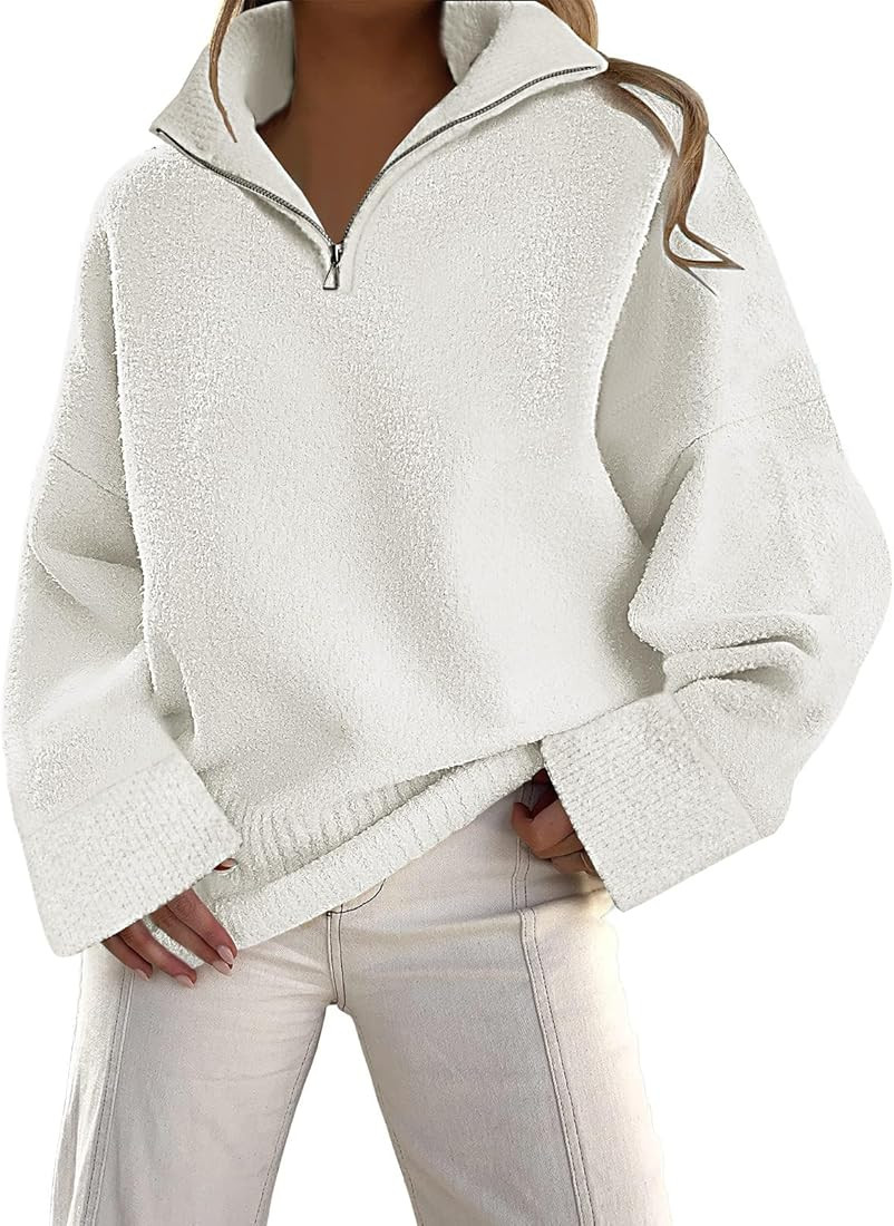 LILLUSORY Women's Half Zip Sweater 2023 Fall Oversized V Neck Fuzzy Knit Chunky Warm Pullover Swe... | Amazon (US)