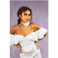 Womens Ruffle Sleeve Off The Shoulder Structred Corset Top - White - 6 | boohoo (US & Canada)