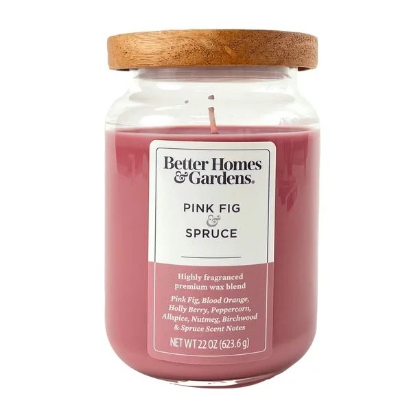 Better Homes & Gardens Pink Fig & Spruce Scented Single-Wick Large Glass Jar Candle, 22 oz. - Wal... | Walmart (US)