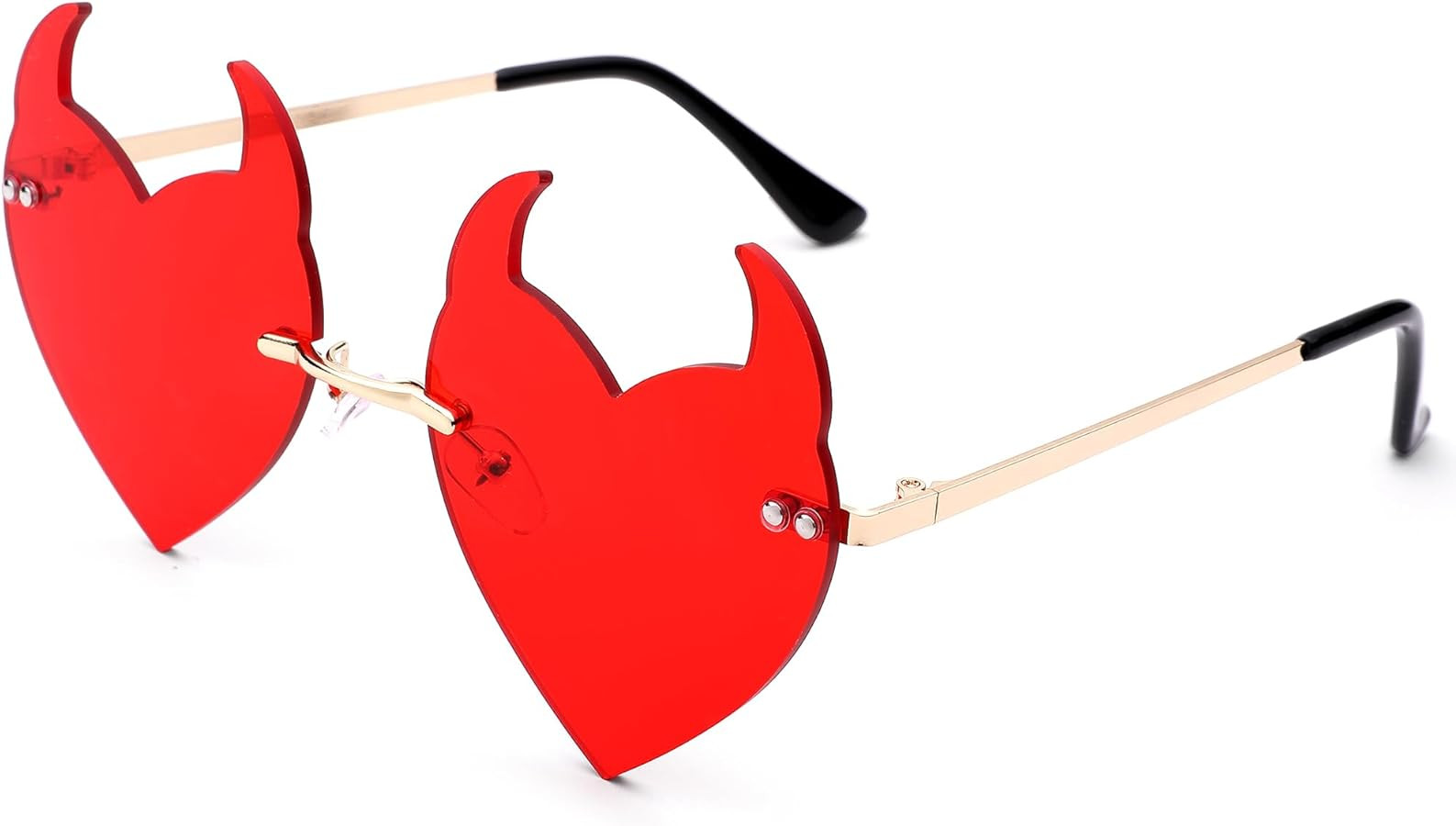 LIU·WEN Rimless Devil Horns Sunglasses For Women Novelty Funny Halloween Party Demon Ear Heart S... | Amazon (US)