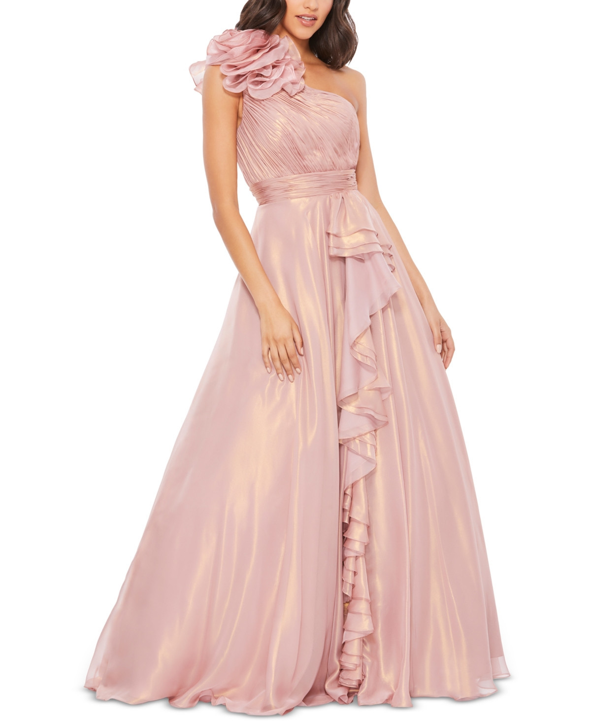Women's Iridescent One Shoulder Rosette Ball Gown - Rose Gold | Macy's