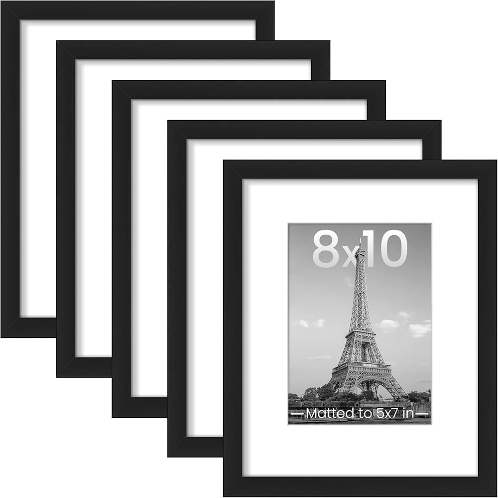 upsimples 8x10 Picture Frame Set of 5, Display Pictures 5x7 with Mat or 8x10 Without Mat, Wall Ga... | Amazon (US)