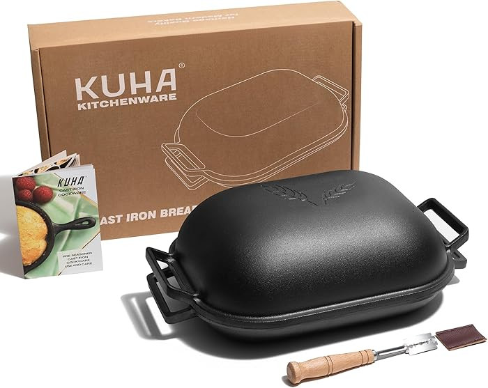 KUHA Cast Iron Bread Pan with Lid + Bread Lame - Black Heavy Duty Cast Iron Loaf Pan for Homemade... | Amazon (US)