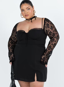 Ashwood Lace Sleeve Mini Dress Black Curve | Princess Polly US