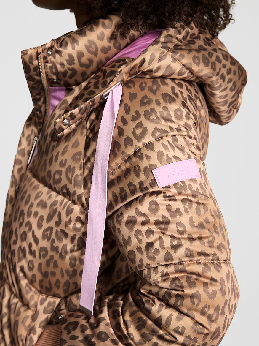 Buy Marshmallow Cropped Puﬀer Jacket, Natural Leopard - Order Jackets & Outerwear online - PINK... | Victoria's Secret (US / CA )