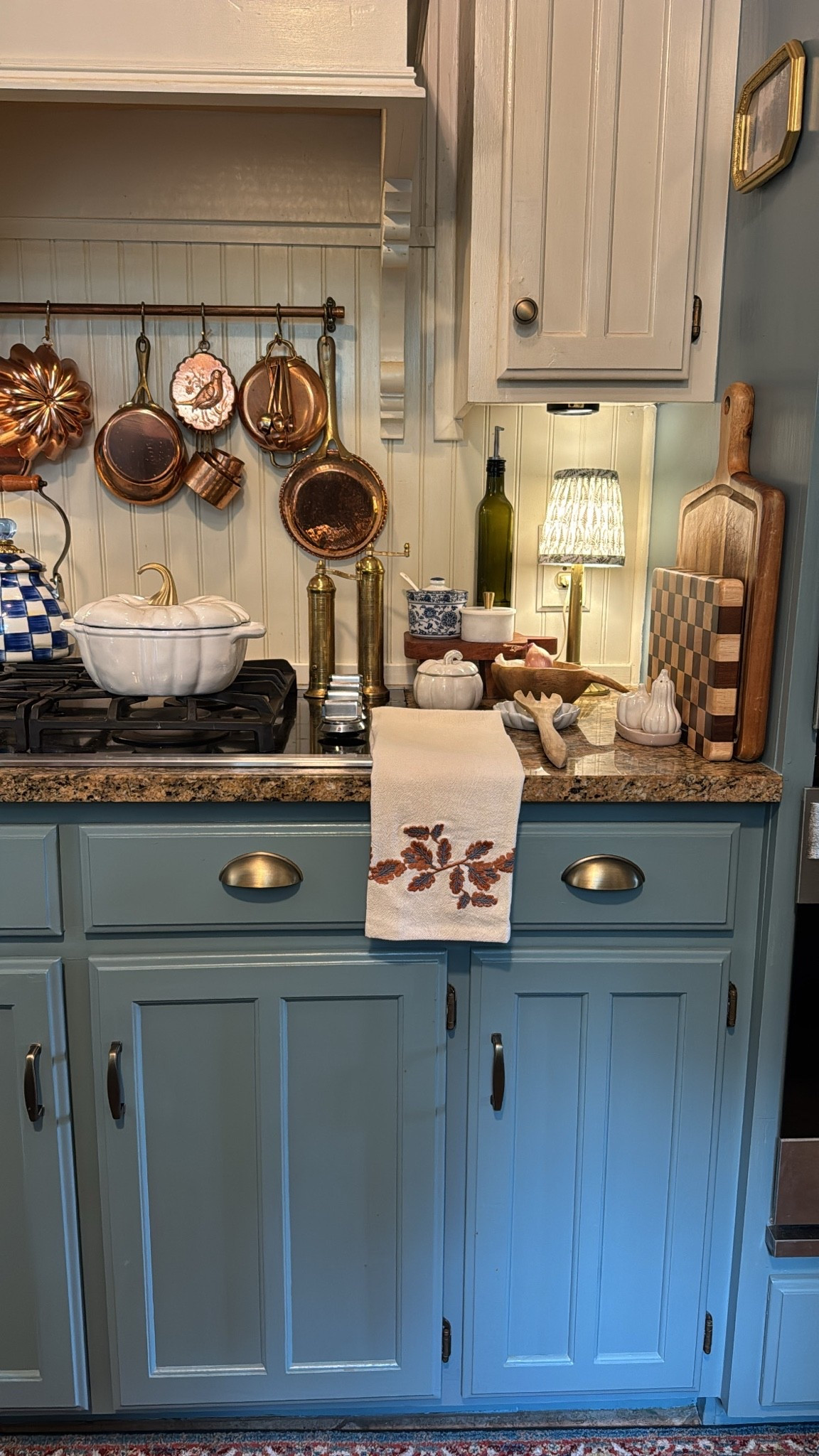 Time for fall soups!! This is the 2 qt pumpkin cast iron dutch oven and I could have gone with the bigger one. Brass salt and pepper mill, copper pot rail, copper pots and pans, copper kitchen, copper bird mold, pleated lampshade, kitchen lamp, fall kitchen towel set, cutting board, brass cabinet handles, tea kettle

#LTKSeasonal #LTKHome #LTKSaleAlert
