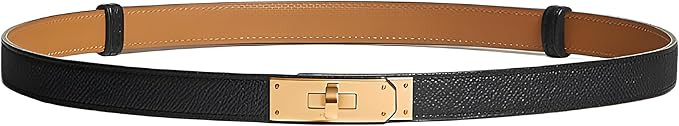 shizhen Women's Skinny Leather Belt with Adjustable 18K gold Turn-Lock Buckle - Ideal for Dresses... | Amazon (US)
