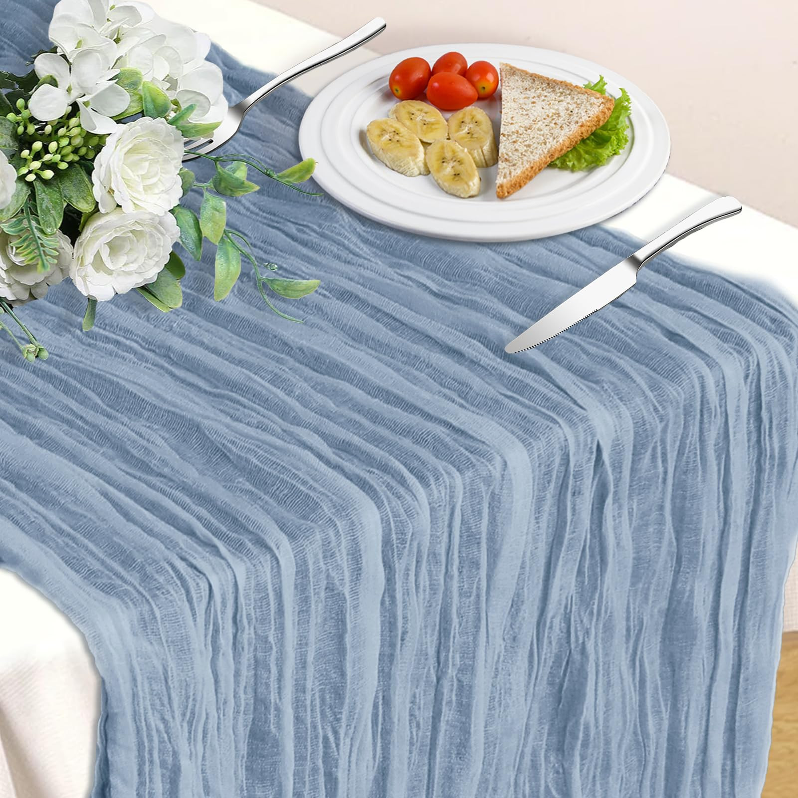 Blue Table Runner, 10Ft 120in Cheesecloth Table Runner, Gauze Rustic Cheese Cloth Table Runners f... | Amazon (US)