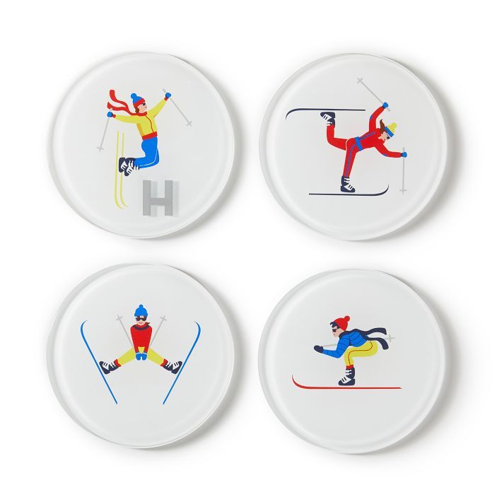 Skier Glass Coasters, Set of 4 | Mark and Graham