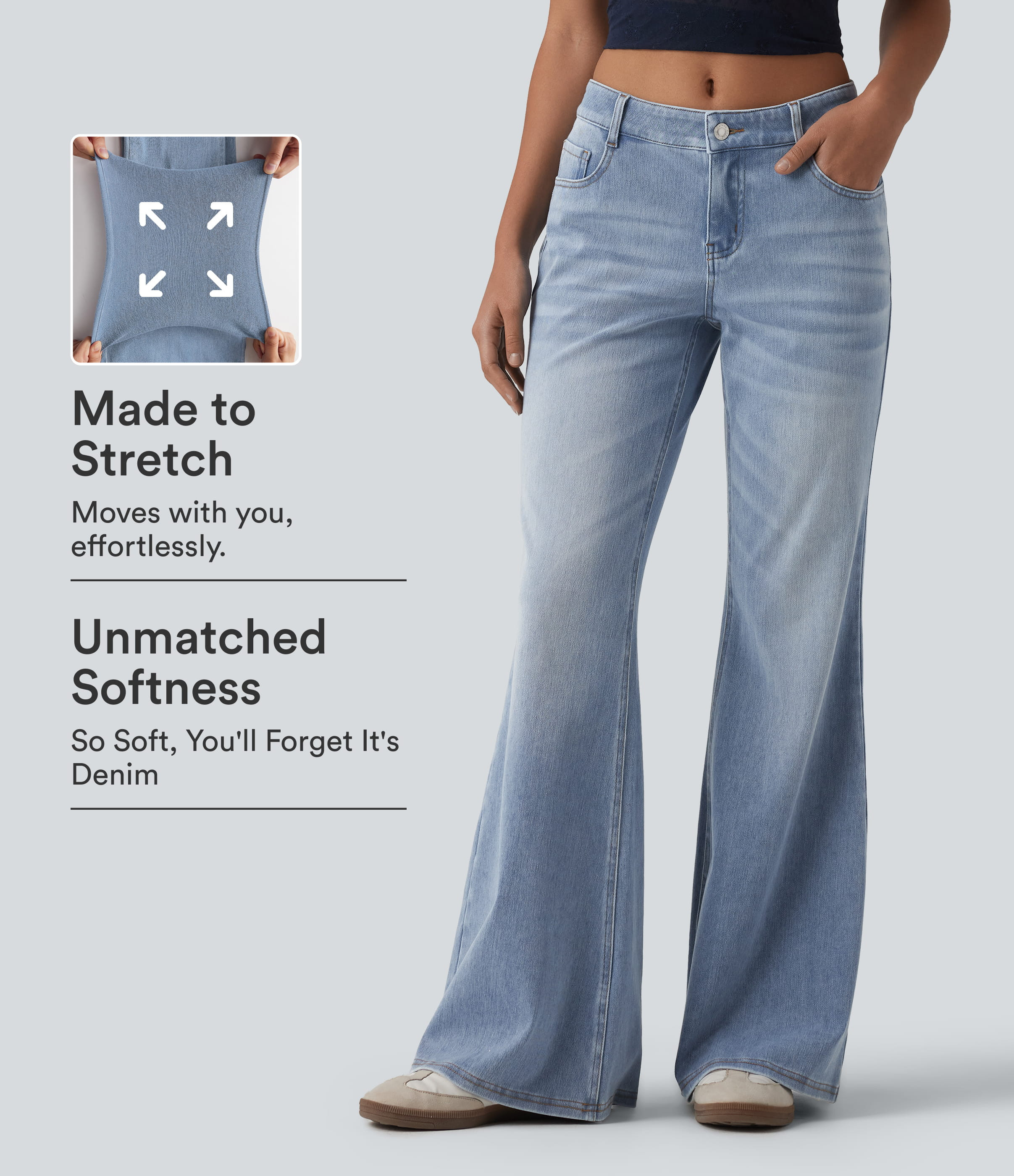 Halara Halara Flex™ Low Rise Flare Washed Casual Jeans with Pockets  - Light Blue – Glacier Light Blue - L(regular) | HALARA