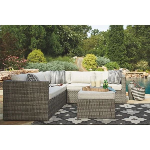 Signature Design by Ashley Peckham Park Outdoor Sectional Pieces Corner Chair and Ottoman Only Beige and Brown | Bed Bath & Beyond