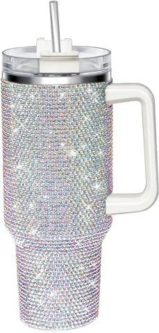 40oz Tumbler with Handle-Glitter Rhinestones Tumbler Bling Cups Stainless Steel Water Bottle Diam... | Amazon (US)