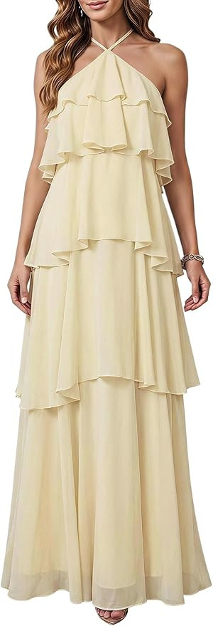 SOLY HUX Women's Wedding Guest Maxi Dress | Sundresses,Layered,Backless,Flowy Formal,Halter Backl... | Amazon (US)