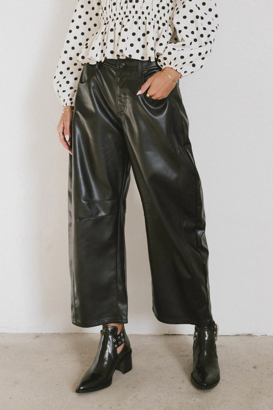 Langston Vegan Leather Barrel Jeans in Black | Böhme US