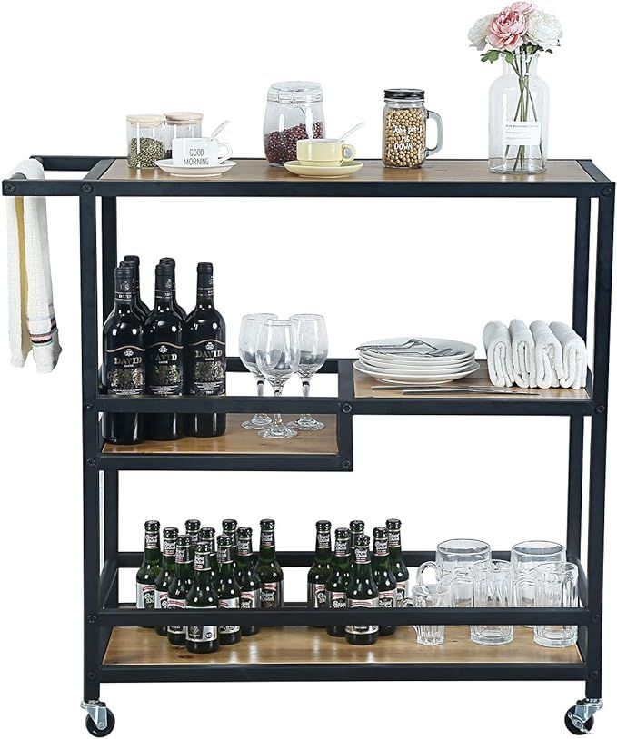 Weven Industrial Serving Cart, 3-Tier Kitchen Utility Cart on Wheels with Storage for Living Room... | Amazon (US)