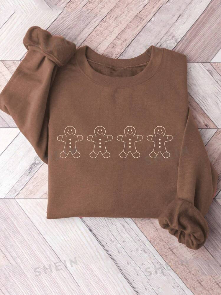SHEIN EZwear Gingerbread Man Embroidered Cozy Sweatshirt || Christmas Crewneck Sweaters || Holida... | SHEIN