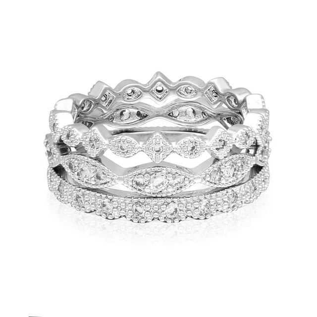Women's Art Deco Style Fine Silver Plate Stackable Ring Set of 3 with AAA Cubic Zirconia Size 8 f... | Walmart (US)