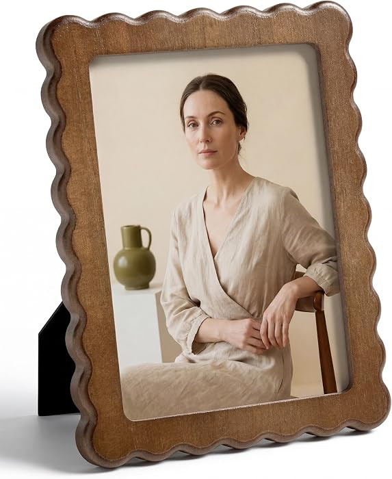 Afuly 5x7 Picture Frames Vintage Brown Picture Frame MCM Wave Design Photo Frame with Glass Cover and Stand Decorative Ornate Display for Wall or Tabletop Living Room Bedroom Gift for Family Mom Grandma | Amazon (US)