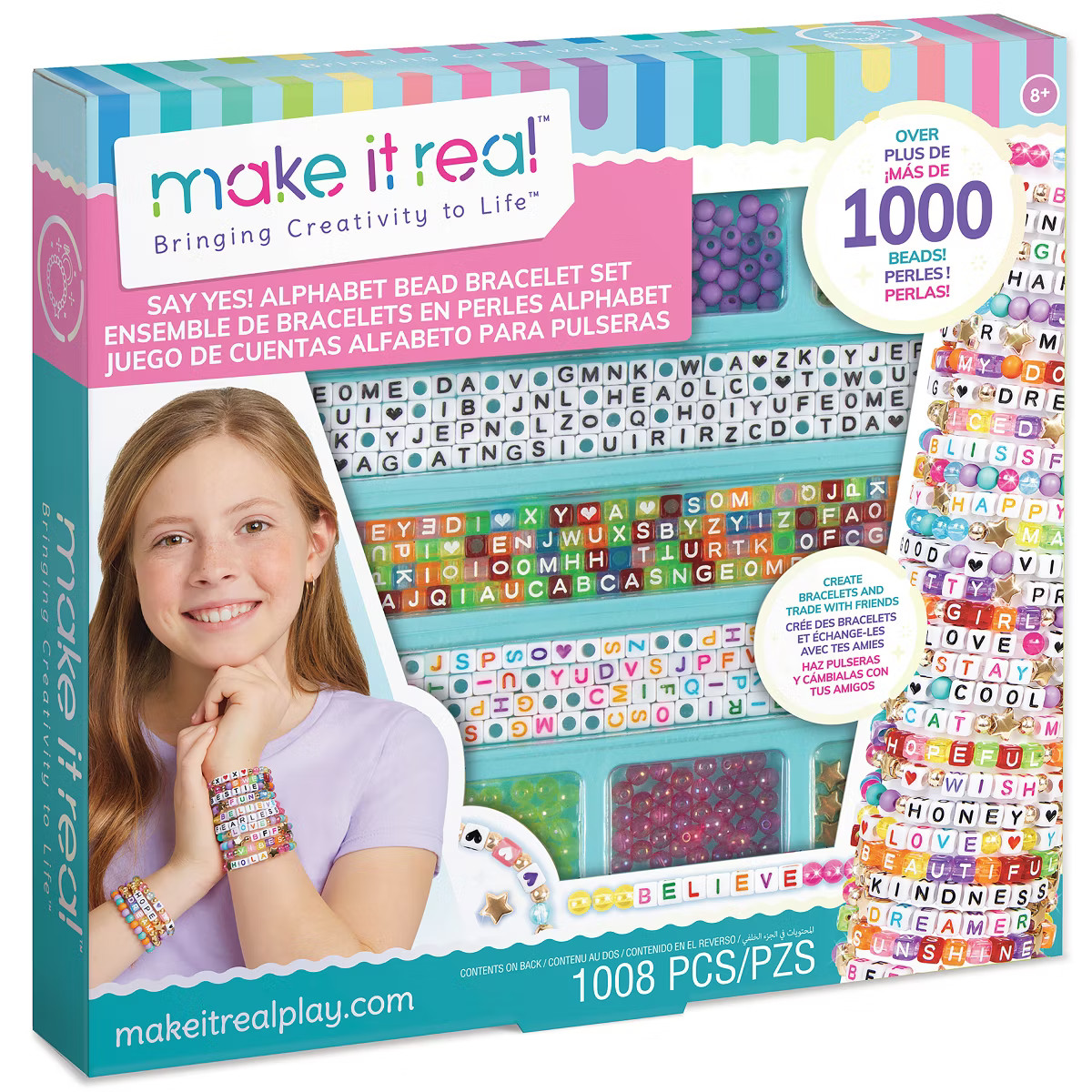 Make It Real: Say Yes! Alphabet Bead Bracelet Set - 1008pc DIY Jewelry Kit, Colorful ABC & Circle... | Target