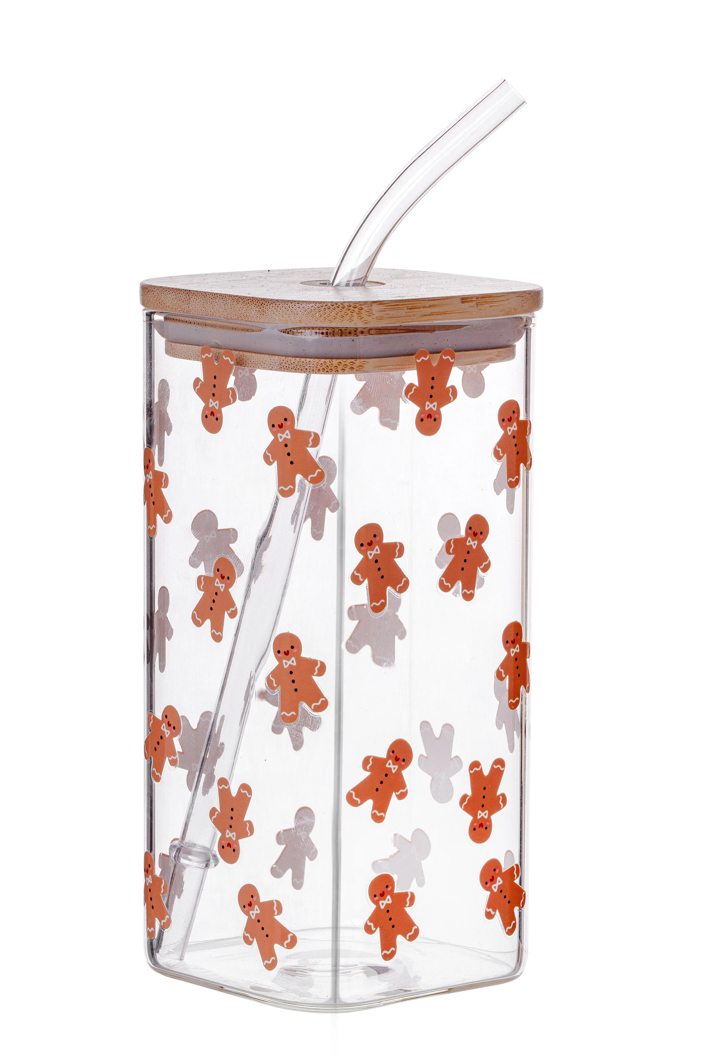 Holiday Time Gingerbread Man Clear Square Glass Sipper, 1PK | Walmart (US)