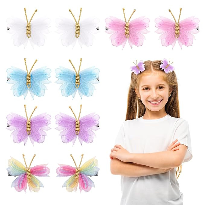 10Pack Mini Butterfly Hair Clips, 2" Hair Bow Pins Colorful Butterfly Hair Barrettes Wedding Hair... | Amazon (US)