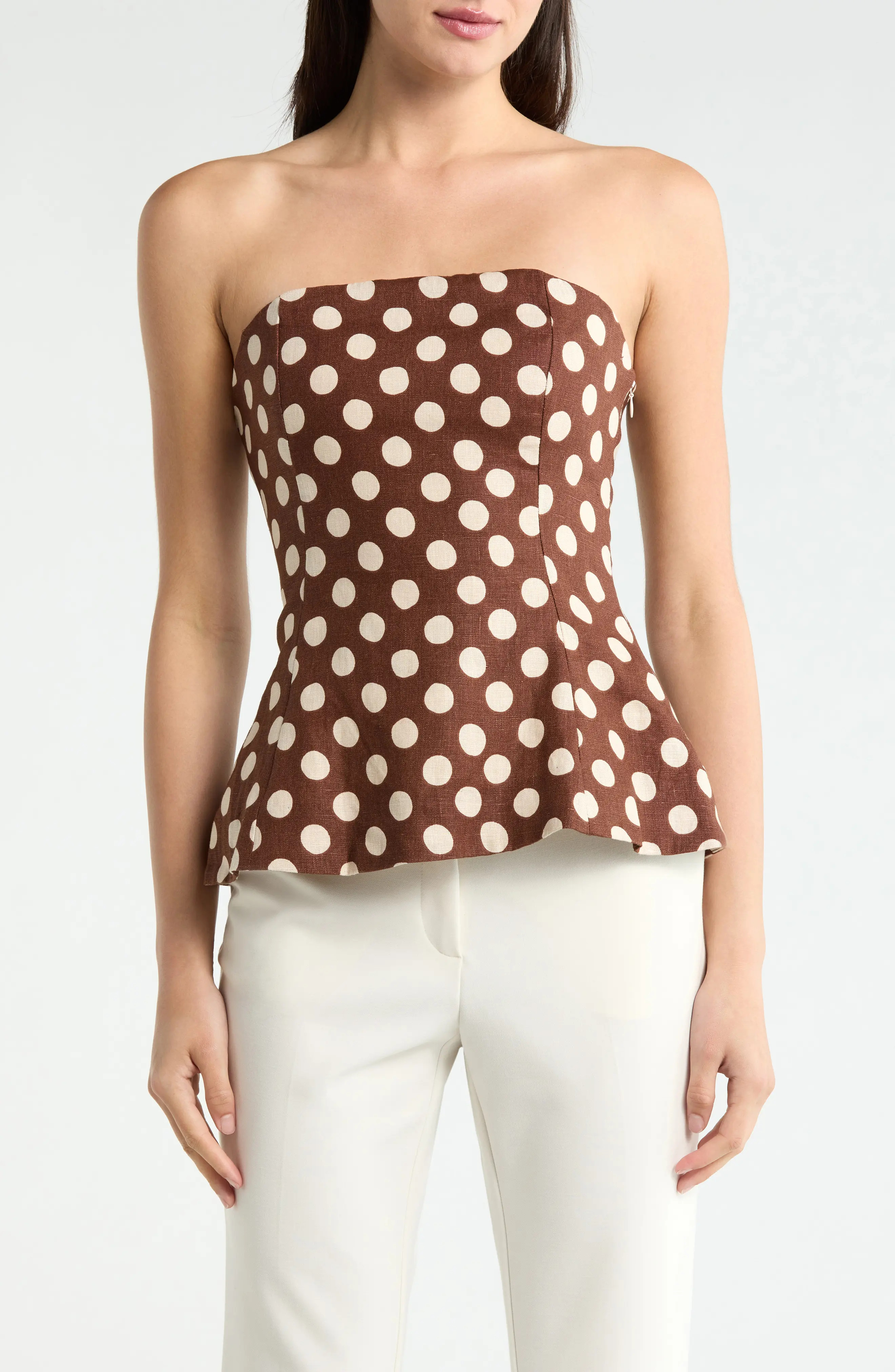 Faithfull the Brand Petro Polka Dot Strapless Linen Peplum Top (Women) | Nordstrom | Nordstrom