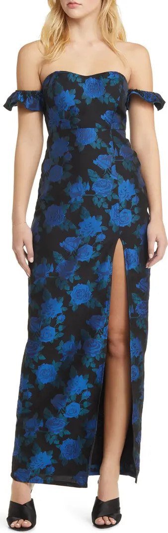 Exceptional Occasion Floral Jacquard Off the Shoulder Gown | Nordstrom