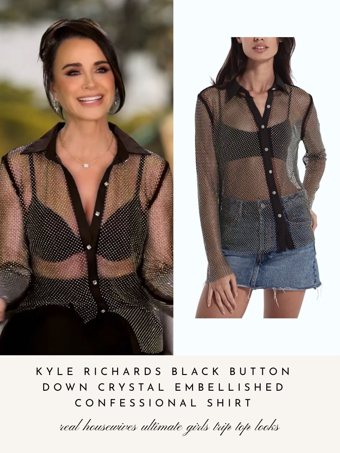 Kyle Richard’s Black Button Down Crystal Embellished Confessional Shirt // Sold by Risska