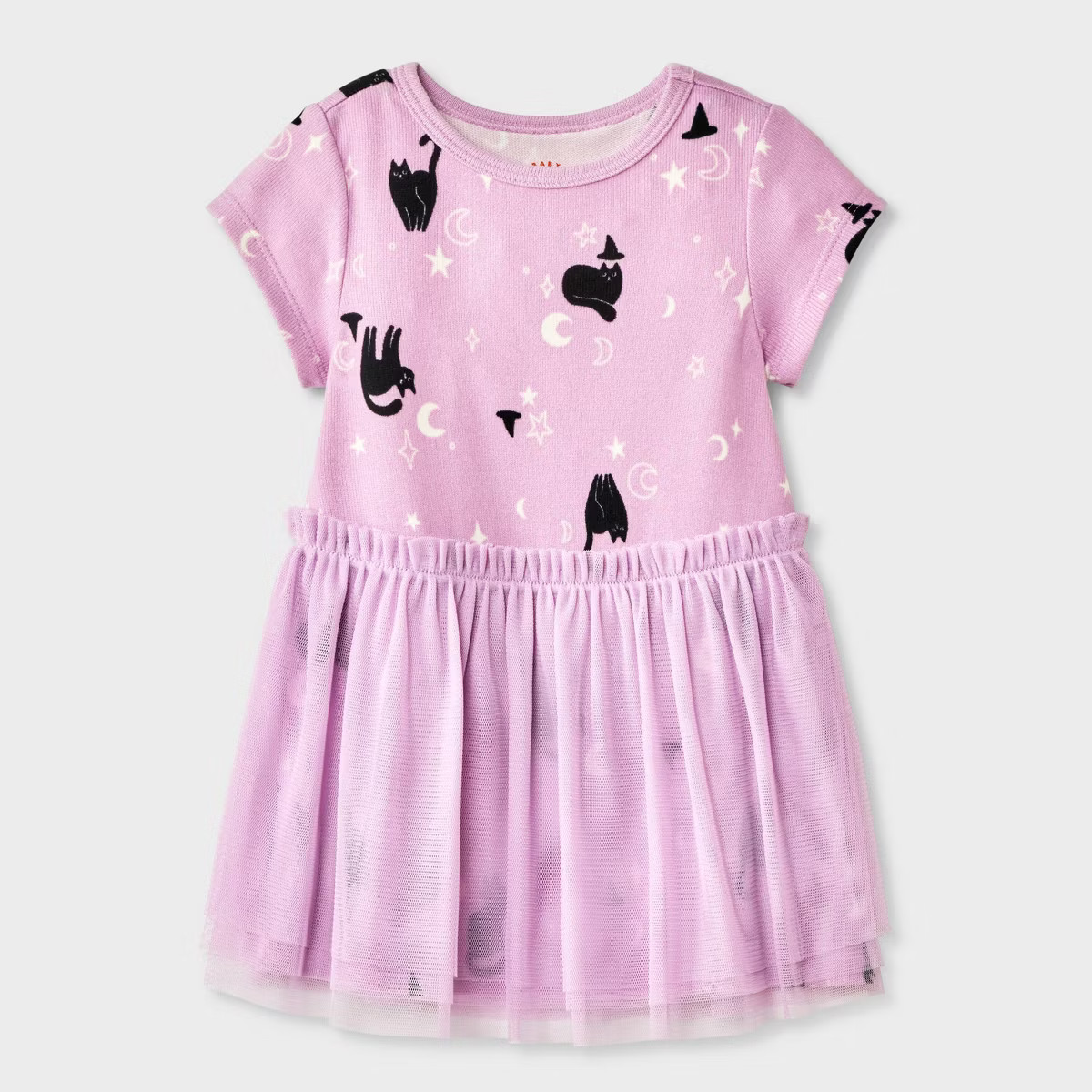 Baby Girls' Halloween Cat Witch Short Sleeve Tulle Dress - Cat & Jack™ Purple | Target
