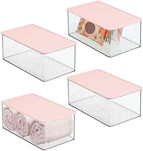 mDesign Bathroom Plastic Stackable Storage Box Container, Hinged Lid - Cabinet, Vanity Organizer ... | Amazon (US)