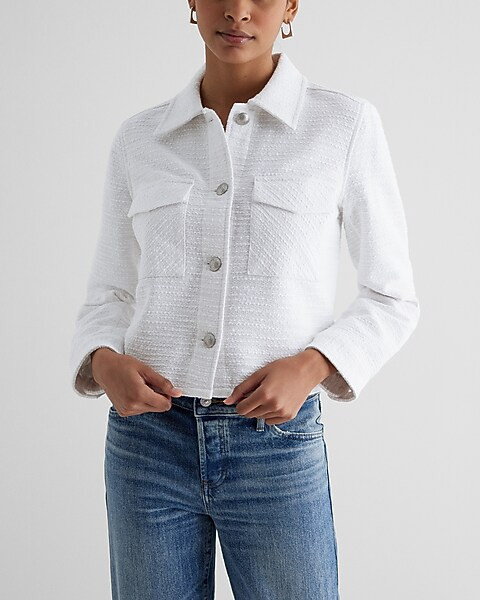 Tweed Novelty Button Cropped Shacket | Express