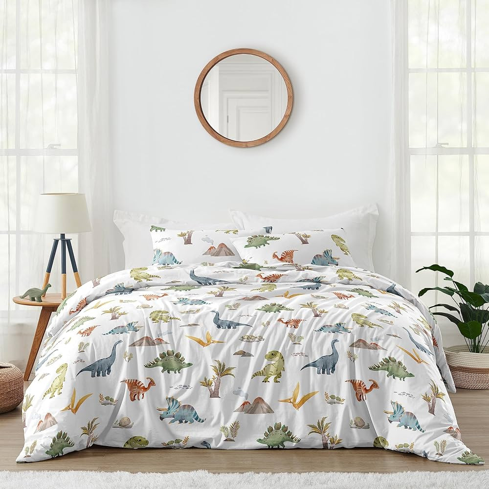 Sweet Jojo Designs Watercolor Dinosaur Dino Boy Queen Comforter Set Full Size Bedding Kids Teen A... | Amazon (US)