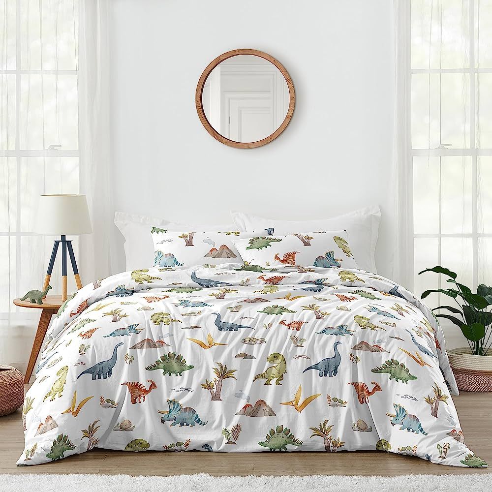 Sweet Jojo Designs Watercolor Dinosaur Dino Boy Queen Comforter Set Full Size Bedding Kids Teen A... | Amazon (US)
