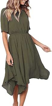 Alaster Women’s Chiffon Short Sleeve Casual Midi Dress Irregular Hem Summer Dress | Amazon (US)