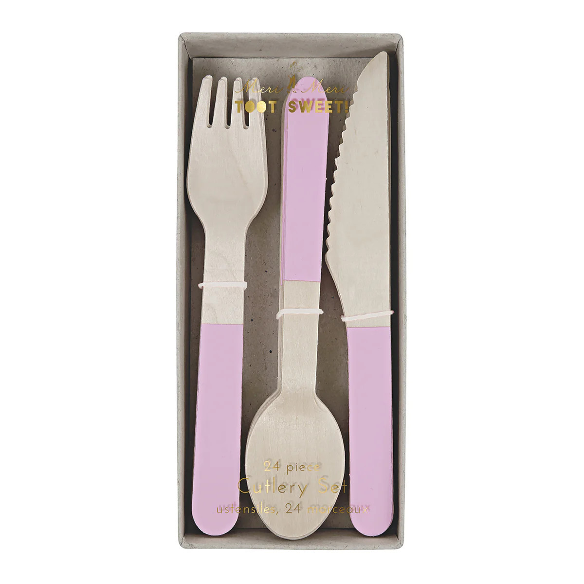 Pink Wooden Cutlery Set (x 24) | Meri Meri