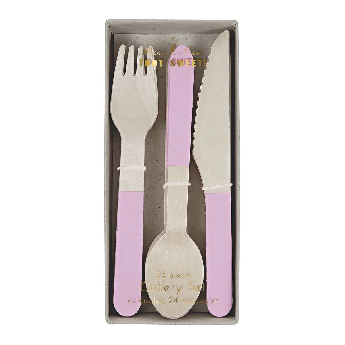 Pink Wooden Cutlery Set (x 24) | Meri Meri