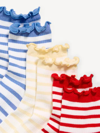 Ruffle Quarter-Crew Socks 3-Pack for Girls | Old Navy (US)
