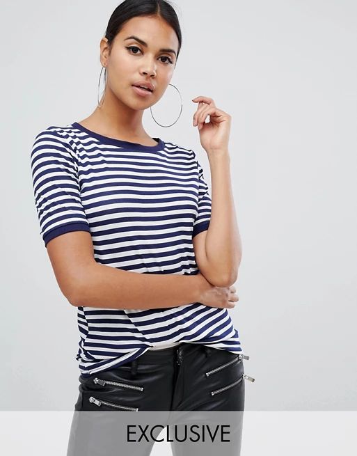 Boohoo Stripe T-Shirt With Contrast Collar | ASOS US