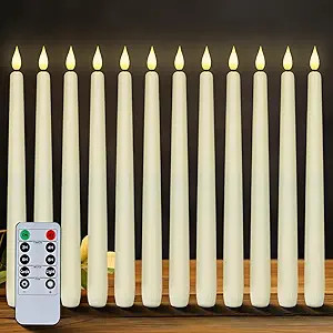 Homemory 12 Pcs Flameless Taper Candles with Remote Timer Dimmer, 11 inches Ivory Taper Candles B... | Amazon (US)