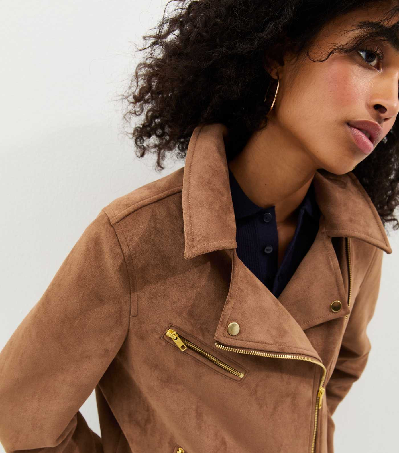 Tan Oversized Faux Suede Biker Jacket | New Look | New Look (UK)