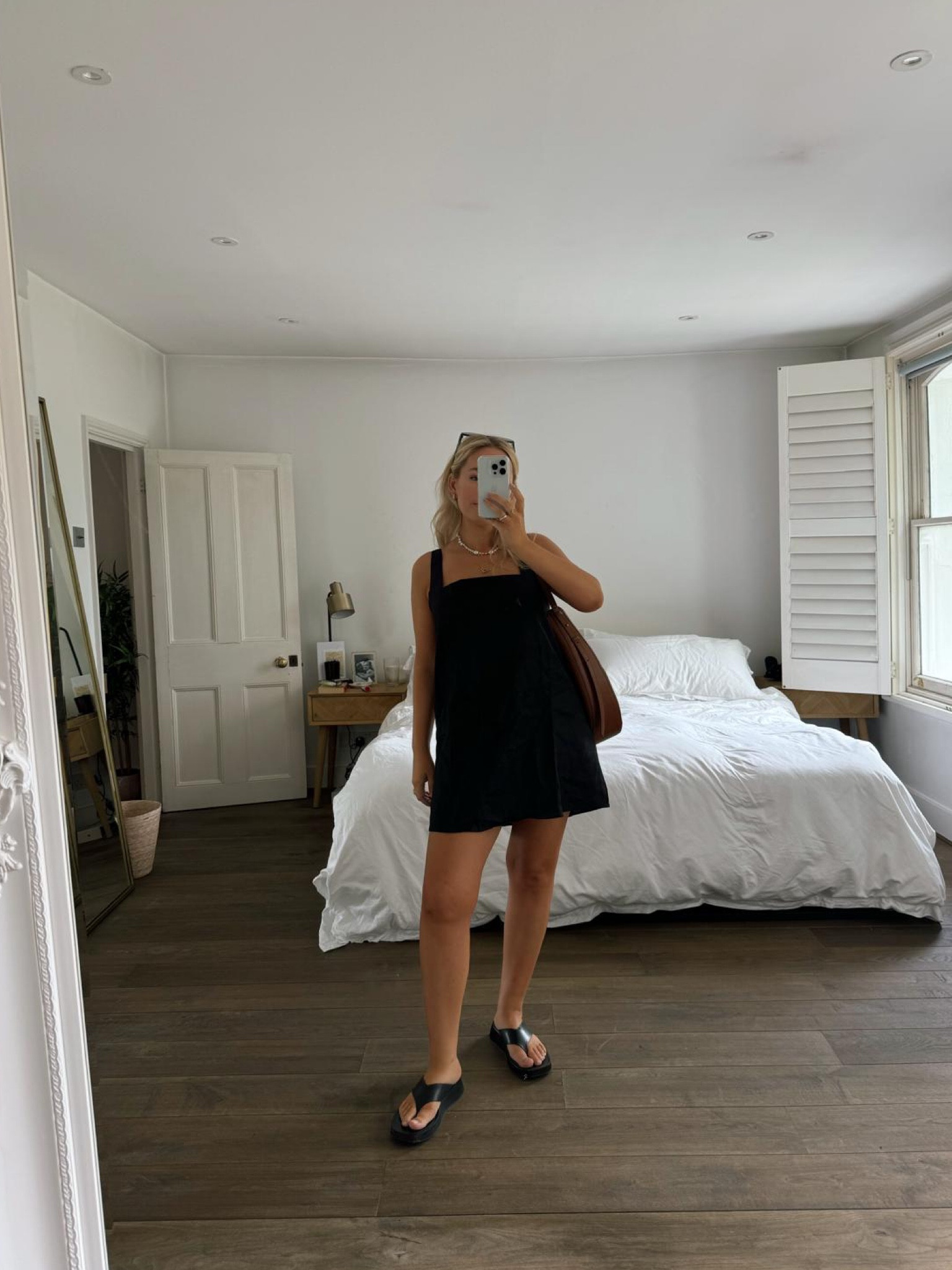 Black reformation mini dress, black sandals, summer style, summer outfit, souer bag, Selfridges 

#LTKstyletip #LTKuk #LTKsummer