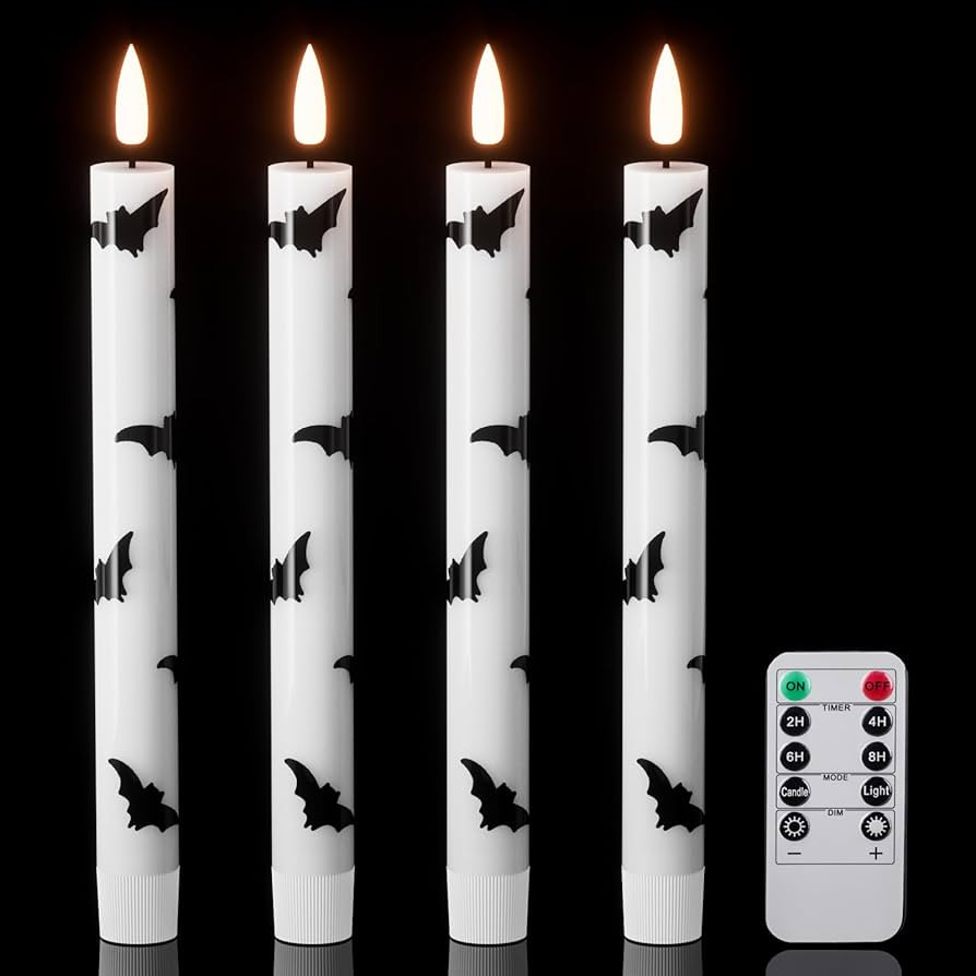 Wondise Halloween Flameless Taper Candles with Remote & Timer, 4 Pack Bats Halloween Candles Batt... | Amazon (US)
