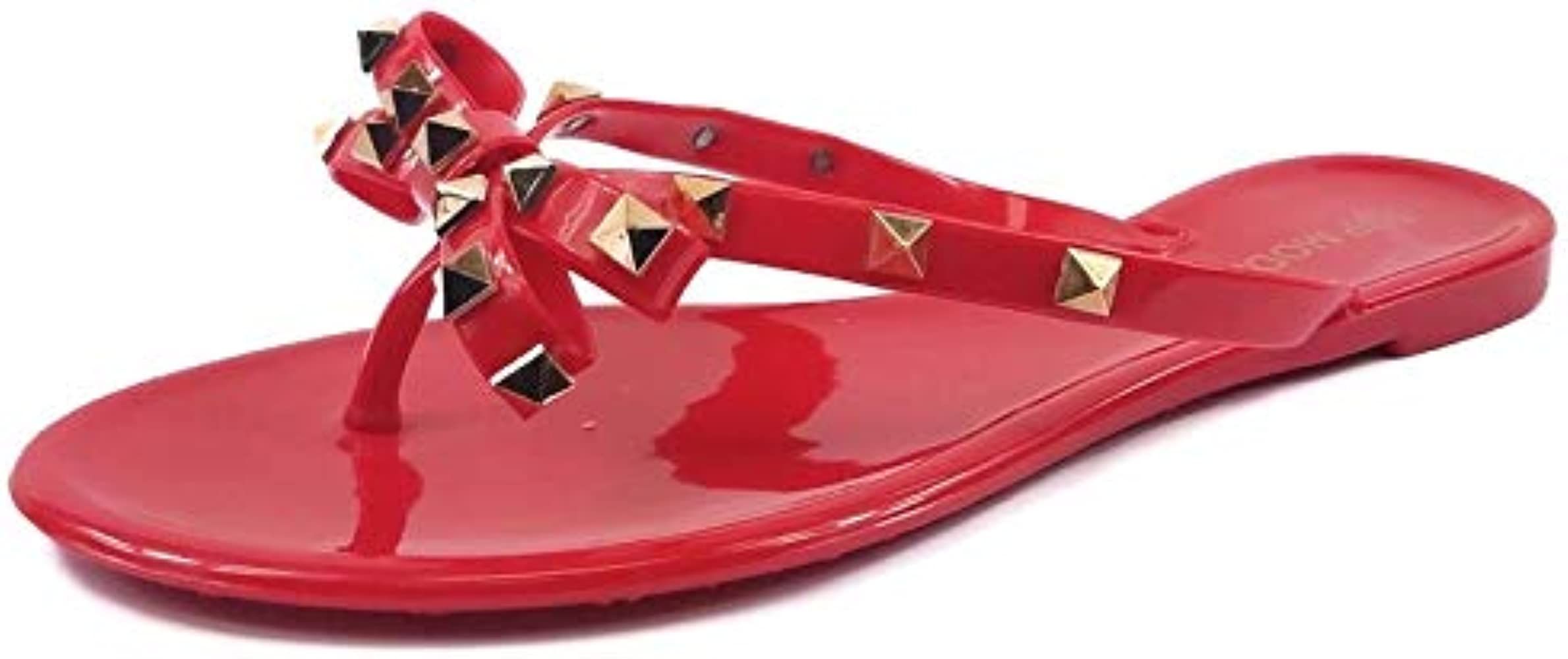 Womens Studded Jelly Flip Flops Sandals with Bow | Amazon (US)