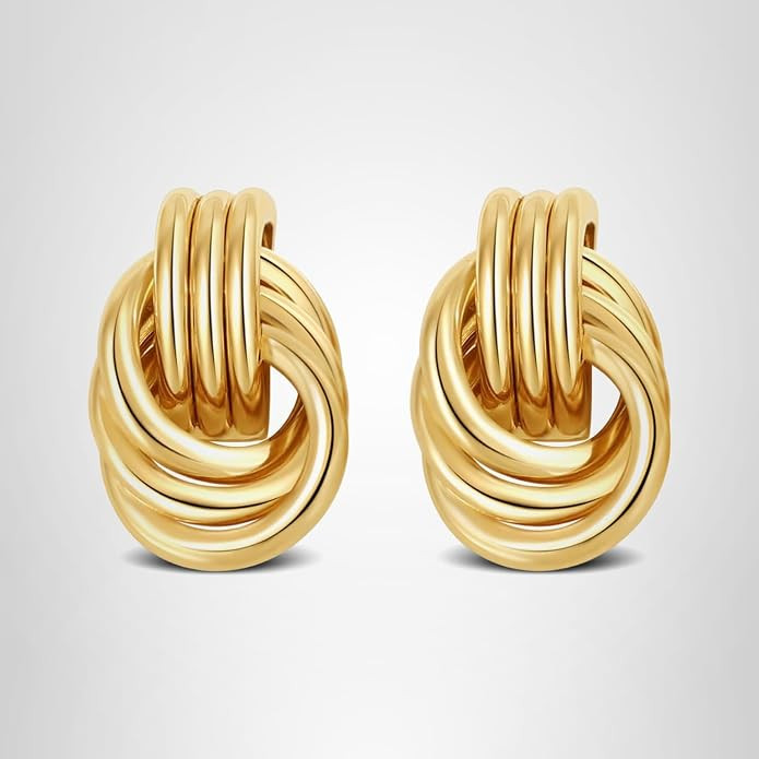 Trendy Gold Plated Knot Earrings for Women Chunky Statement Drop Dangle Earrings Lightweight Hypo... | Amazon (US)