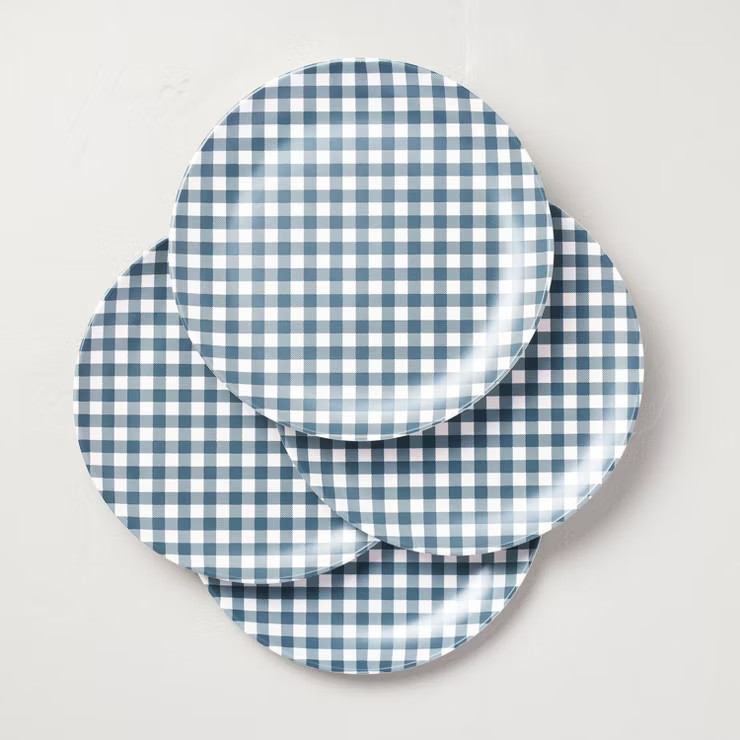 10.5" Gingham Bamboo-Melamine Dinner Plates Blue/Cream - Hearth & Hand™ with Magnolia | Target