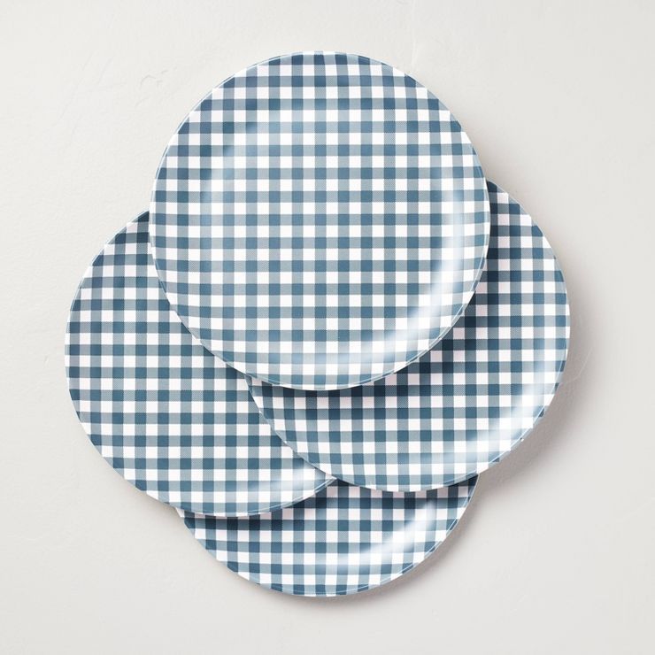 10.5" Gingham Bamboo-Melamine Dinner Plates Blue/Cream - Hearth & Hand™ with Magnolia | Target