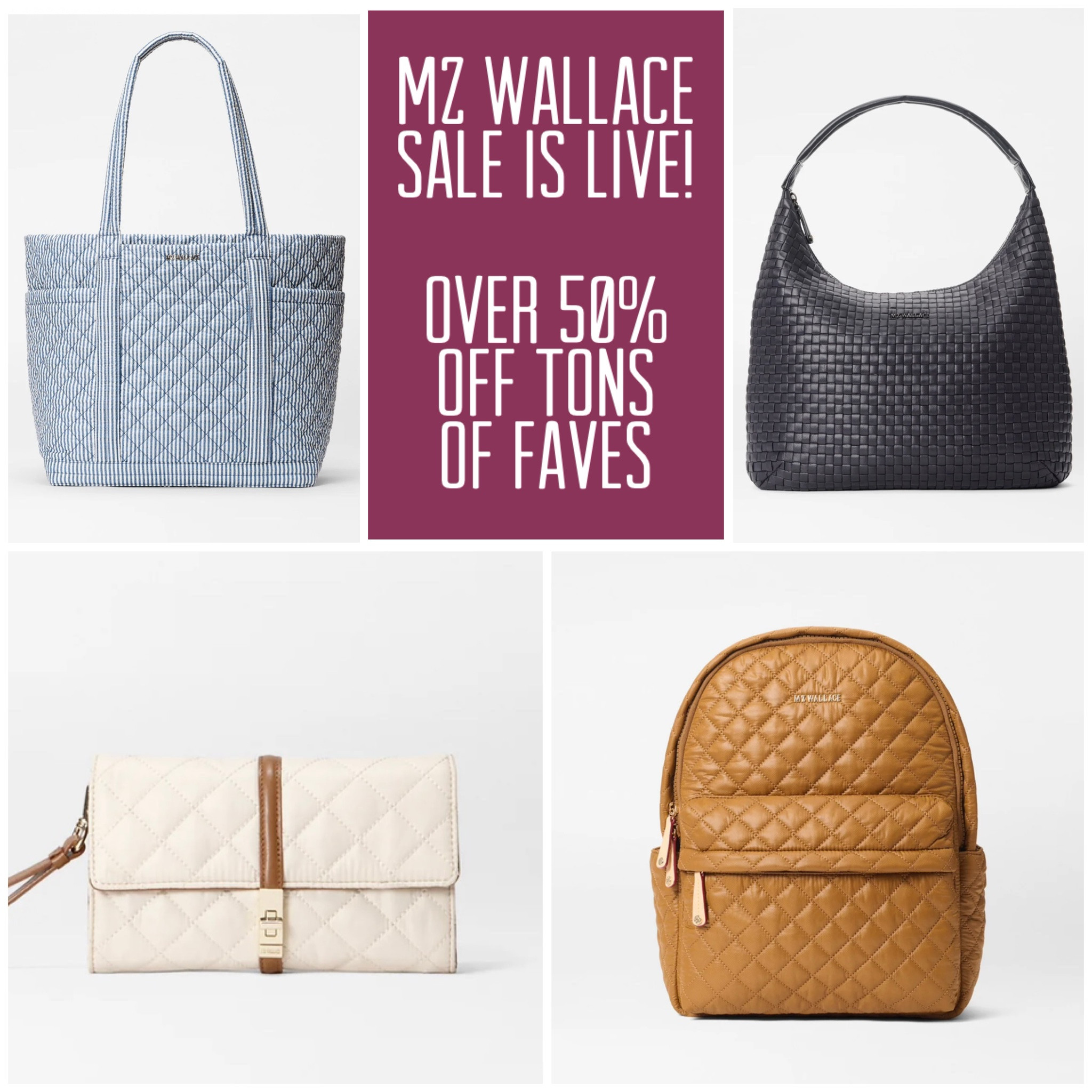 MZ WALLACE SALE IS LIVE!!! *SO* many of our favorite styles are more than 50% OFF today and tomorrow! Here are some of our top sale picks:

- The Large Woven Shoulder Bag (in black): $275 ➡️ $165! Large enough to hold a laptop, and lightweight enough to carry comfortably on your shoulder. Also comes in cream and dark brown.

- The Amber City Metro Backpack (in tan): $245 ➡️ $147! This is also super-lightweight and makes a great travel bag or diaper bag. Also comes in red and taupe.

- The Seersucker Empire Tote (in striped blue & white): $315 ➡️ $175! This one also makes a great travel bag (fits under your plane seat), diaper bag, or even beach bag. Also comes in a metallic white.

- The Astor Convertible Crossbody Fabric Bag (in cream & brown): $195 ➡️ $110! A great smaller multi-purpose bag! Can be a wallet, cross-body, or clutch. Available in lots of other colors: Black, white, tan, hot pink, slate grey, and a pretty powder blue.

#LTKSaleAlert #LTKTravel #LTKmomlife